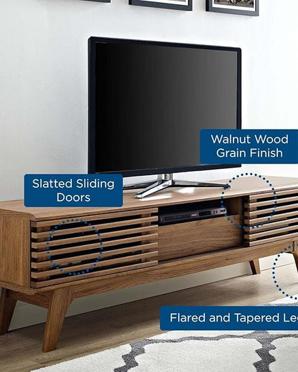 Modway Render Mid-Century Modern Low Profile 59 Inch TV Stand in Walnut - LeafyLoom
