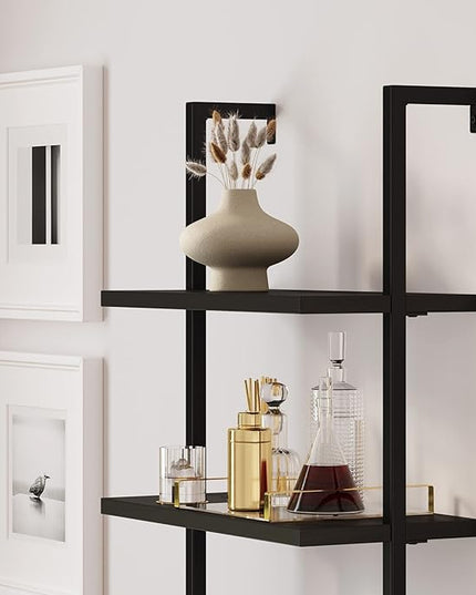 Nathan James Theo Modern Bookcase with Rattan Cabinet in Matte Black and Light Oak Finish with Matte Black Metal Frame for Living Room, Home Office Storage - LeafyLoom