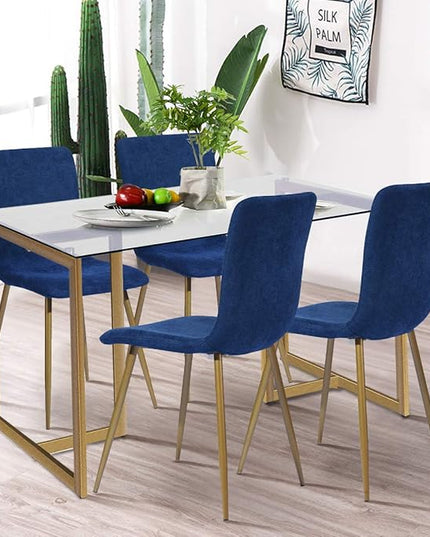 FurnitureR 47" Modern Rectangular Spacious Tempered Glass Tabletop & Gold Base Elegant Home Kitchen Room Dining Table, Gold - LeafyLoom