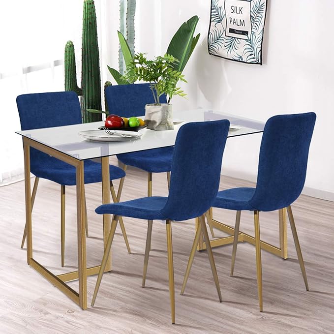 FurnitureR 47" Modern Rectangular Spacious Tempered Glass Tabletop & Gold Base Elegant Home Kitchen Room Dining Table, Gold - LeafyLoom