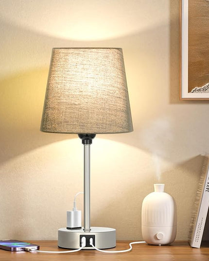 Table Lamps for Bedrooms Set of 2 Bedside - Nightstand Bedroom Lamp with USB C Port and AC Outlet Charging, Dimmable Touch Small End Side Lamp, Black Night Stand Light for Kid/Guest Room/Living Room - LeafyLoom