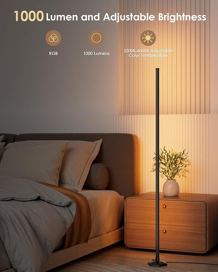 Corner Floor Lamp, 65" RGB Color Changing Mood Light with Remote Control, Dimmable LED Corner Lamp with Music Sync, Modern Floor Lamp for Living Room Gaming Room - LeafyLoom