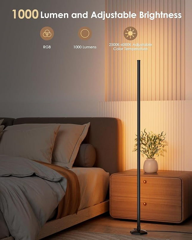 Corner Floor Lamp, 65" RGB Color Changing Mood Light with Remote Control, Dimmable LED Corner Lamp with Music Sync, Modern Floor Lamp for Living Room Gaming Room - LeafyLoom