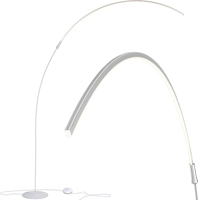 Brightech Sparq Arc Floor Lamp, Ultra Bright Lamp for Living Rooms & Offices – 3-Way Dimmable Smart, Tall Contemporary Standing Lamp for Reading in Bedrooms - Silver - LeafyLoom