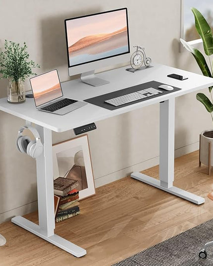 SMUG Electric Standing Desk, 55 x 24 Inch Ergonomic Adjustable Desk Stand with Memory Preset, Modern Style, Suitable for Office, Drafting, Writing, Gaming, White - LeafyLoom