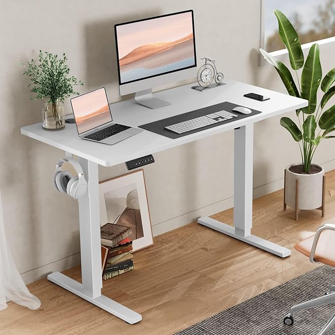 SMUG Electric Standing Desk, 55 x 24 Inch Ergonomic Adjustable Desk Stand with Memory Preset, Modern Style, Suitable for Office, Drafting, Writing, Gaming, White - LeafyLoom