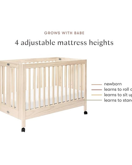 Babyletto Maki Full-Size 2-in-1 Portable Folding Crib with Toddler Bed Conversion Kit in Washed Natural, Greenguard Gold Certified - LeafyLoom