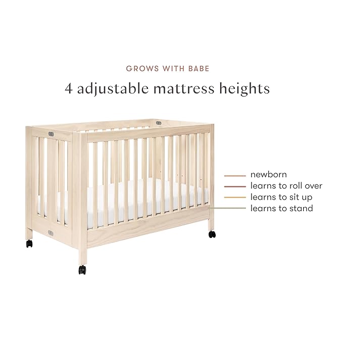 Babyletto Maki Full-Size 2-in-1 Portable Folding Crib with Toddler Bed Conversion Kit in Washed Natural, Greenguard Gold Certified - LeafyLoom