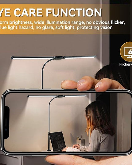 CANMEIJIA LED Desk Lamp for Home Office - Upgrade Dual Head Architect Task Lamps with Clamp & Adatper, 50 Lighting Modes Monitor Light Bar, Adjustable Gooseneck Desk Light for Work Drafting Study - LeafyLoom