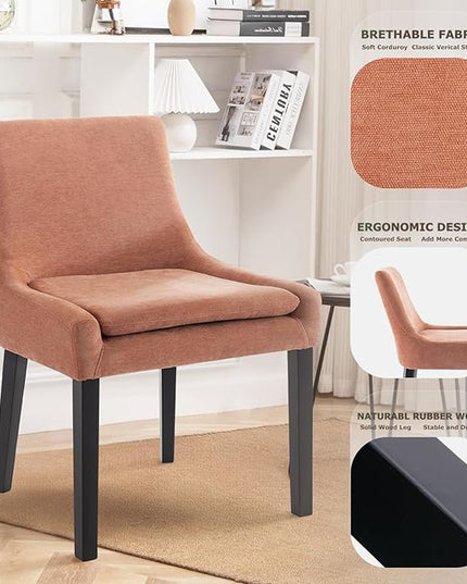 COLAMY Modern Dining Chairs Set of 2, Upholstered Corduroy Accent Side Leisure Chairs with Mid Back and Wood Legs for Living Room/Dining Room-Pink - LeafyLoom