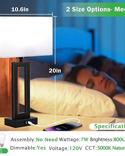 Lamps for Bedrooms Set of 2 Touch Control Table Lamp with USB C+A Charging Ports, 3 Way Dimmable Bedside Nightstand Lamps Modern Living Room Lamps for End Tables Night Stand Lamps, White&Black - LeafyLoom