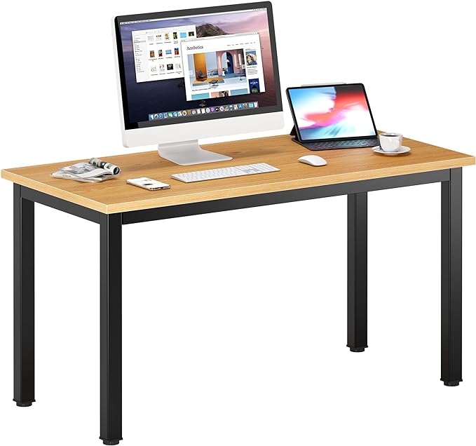 DlandHome 47 inches Medium Computer Desk, Composite Wood Board, Decent and Steady Home Office Desk/Workstation/Table, BS1-120TB Teak and Black Legs, 1 Pack - LeafyLoom