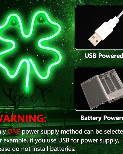 Neon Signs Shamrocks Shaped St. Patrick's Day decorations, Green LED Clover Neon Lights for Wall Decor Battery/USB Operated Night Lights Bar Lamp for Home, Christmas, Halloween, Bedroom Decor - LeafyLoom