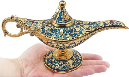 Classic Vintage Aladdin Magic Genie Costume Lamp Home Table Decoration & Gift, Golden Blue - LeafyLoom