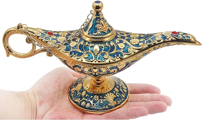 Classic Vintage Aladdin Magic Genie Costume Lamp Home Table Decoration & Gift, Golden Blue - LeafyLoom