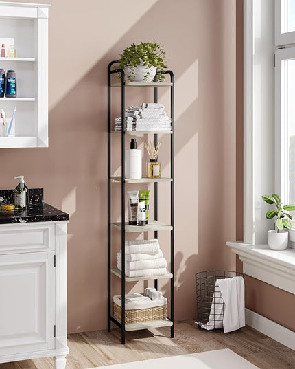 Bookcase Bookshelf, Narrow Book Shelf, Industrial Coner Shelf Storage Organizer, Slim Shelving Unit for Home Office, Living Room, Bedroom, Kitchen, 6-Tier Greige BC24605B - LeafyLoom