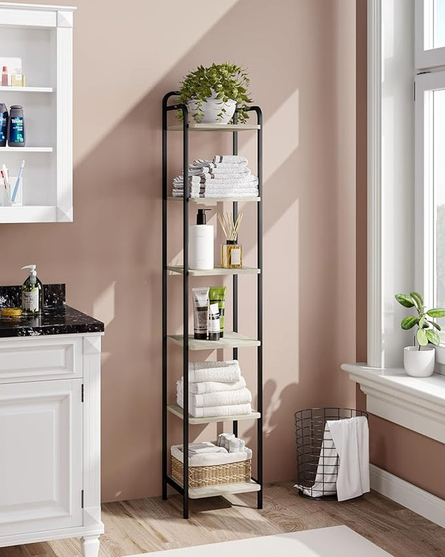 Bookcase Bookshelf, Narrow Book Shelf, Industrial Coner Shelf Storage Organizer, Slim Shelving Unit for Home Office, Living Room, Bedroom, Kitchen, 6-Tier Greige BC24605B - LeafyLoom