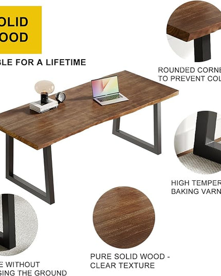 Solid Wood Computer Desk,Rustic Style 55-inch Large Office Desk- Modern Gaming Working for Home Office, Modern Simple Design, Ideal for Study, Writing, Dining - LeafyLoom