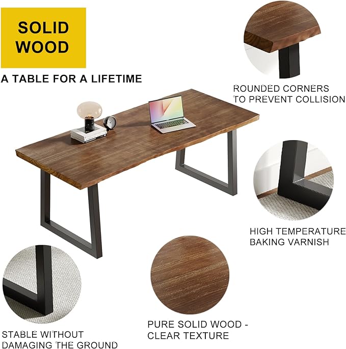 Solid Wood Computer Desk,Rustic Style 55-inch Large Office Desk- Modern Gaming Working for Home Office, Modern Simple Design, Ideal for Study, Writing, Dining - LeafyLoom