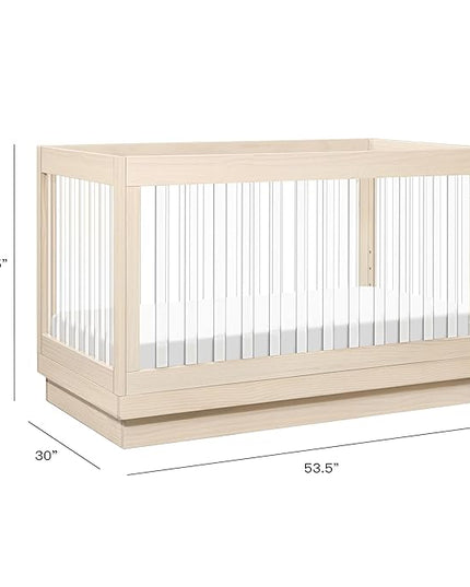 Babyletto Harlow Acrylic 3-in-1 Convertible Crib with Toddler Bed Conversion Kit in Washed Natural with Acrylic Slats, Greenguard Gold Certified - LeafyLoom