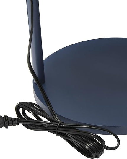 Simple Designs LF2010-NAV 62.5" Round Modern Shelf Etagere Organizer Storage Floor Lamp with 2 USB Charging Ports, 1 Charging Outlet and Linen Shade for Living Room Bedroom Office, Navy - LeafyLoom