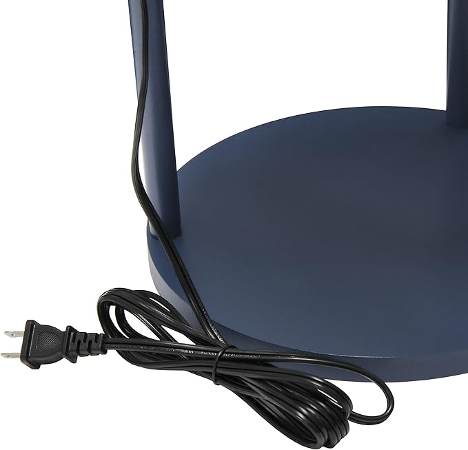 Simple Designs LF2010-NAV 62.5" Round Modern Shelf Etagere Organizer Storage Floor Lamp with 2 USB Charging Ports, 1 Charging Outlet and Linen Shade for Living Room Bedroom Office, Navy - LeafyLoom