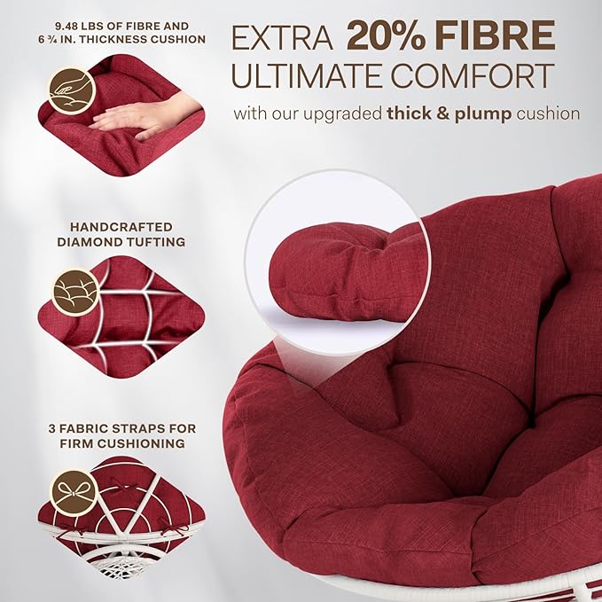 Bme Papasan Chair, Cherry Sangria - White Base - LeafyLoom