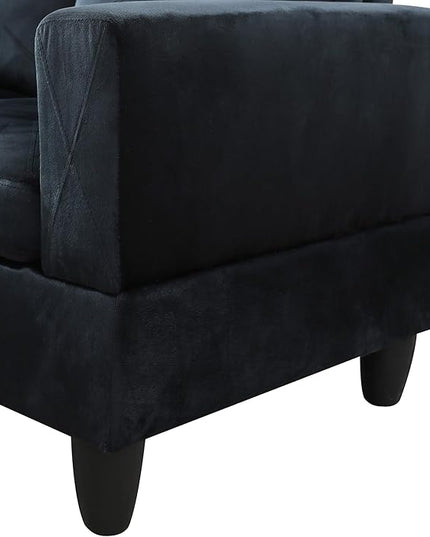 L-Shaped Sectional Couches with 66.5'' Chaise Lounge & Storage Ottoman Modular Room Sofas for Home Office Apartment, Large Living Furniture, 97'' Left Hand Facing, Midnight Blue Microfiber - LeafyLoom