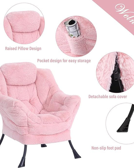 Welnow Lazy Chair with Ottoman, Modern Lounge Accent Chair with Armrests and a Side Pocket, Leisure Upholstered Sofa Chair Set, Reading Chair with Footrest for Small Space, Corner Chair - LeafyLoom