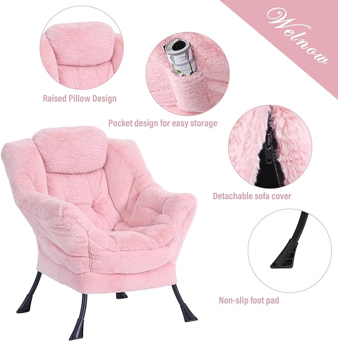 Welnow Lazy Chair with Ottoman, Modern Lounge Accent Chair with Armrests and a Side Pocket, Leisure Upholstered Sofa Chair Set, Reading Chair with Footrest for Small Space, Corner Chair - LeafyLoom