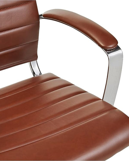 Amazon Basics Executive Modern High-Back Adjustable Rolling Office Computer Desk Chair with Armrests, 360 Swivel, 330 Pound Capacity, 23.25"D x 24.75"W x 45.25"H, Chrome, Brick Red Faux Leather - LeafyLoom