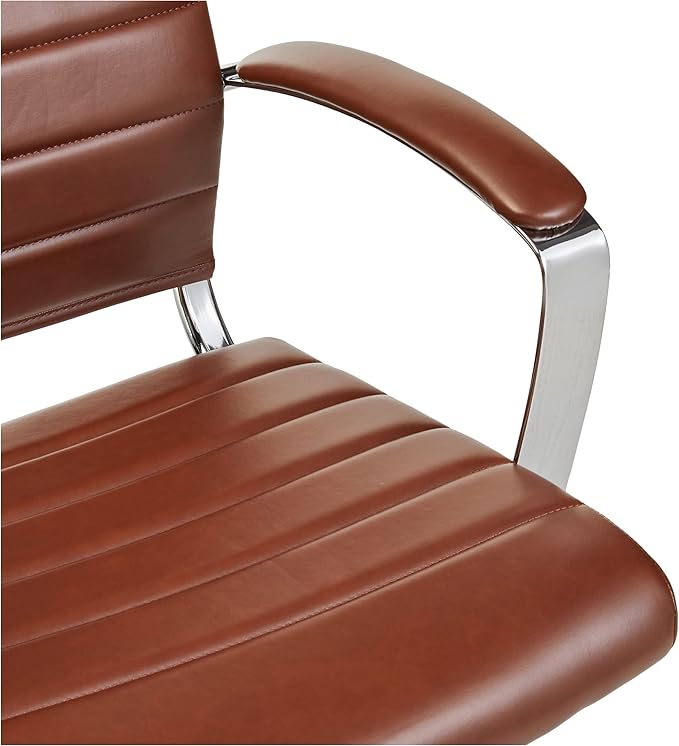 Amazon Basics Executive Modern High-Back Adjustable Rolling Office Computer Desk Chair with Armrests, 360 Swivel, 330 Pound Capacity, 23.25"D x 24.75"W x 45.25"H, Chrome, Brick Red Faux Leather - LeafyLoom