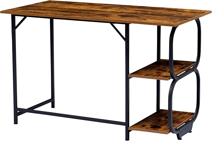 Newest Simple Open Shelf for Bedroom Living Room, 47.2Inch Home Office Computer Desk with Storage Shelves, Study Writing Table for Small Spaces, Caramel Wood Grain - LeafyLoom