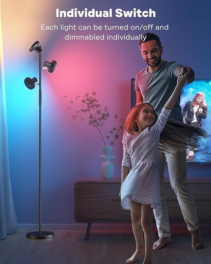RGB Floor Lamp, 36W Bright LED Standing Lamp with 3 Swivel Lights, Color Changing Tree Tall Lamp with Remote, Stepless Dimmable Modern Floor Lamps for Living Room, Bedroom, Gaming Room,Office - LeafyLoom