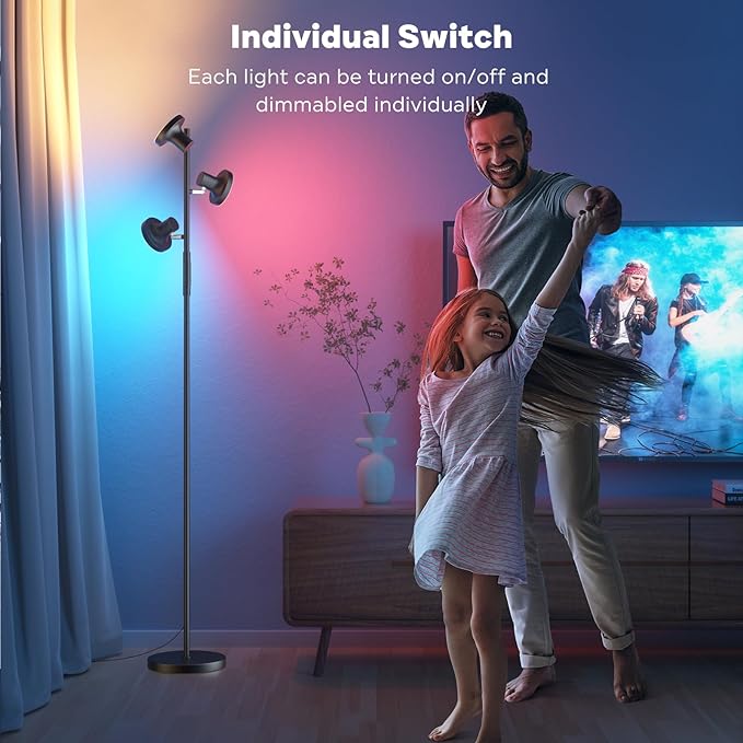 RGB Floor Lamp, 36W Bright LED Standing Lamp with 3 Swivel Lights, Color Changing Tree Tall Lamp with Remote, Stepless Dimmable Modern Floor Lamps for Living Room, Bedroom, Gaming Room,Office - LeafyLoom