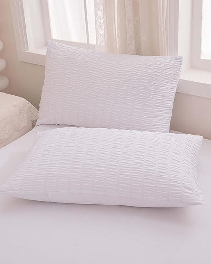 Seersucker Light White Bed Comforter Sets Queen Size for Women Boho White Seersucker Bedding Set 5 Pieces-Microfiber Lightweight Soft Bed Set for All Season,Queen - LeafyLoom