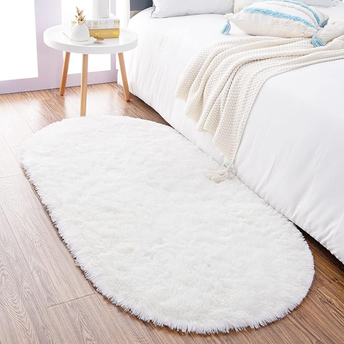 Noahas Ultra Soft Fluffy Bedroom Rugs 2.6' X 5.3',Cream White Rugs for Bedroom,Cute Rugs for Dorm Room,Kids Room Carpet,Modern Shaggy Area Rugs Home Decor - LeafyLoom