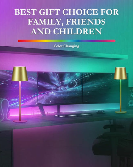 2-Pack RGB Cordless Table Lamp, 5200mAh RGB 8 Modes & Touch Control Rechargeable Battery Desk Lamp, IP54 Waterproof outdoor table lamp for Bedroom/Outdoor/Restaurant/Camping/Bars(Champagne) - LeafyLoom