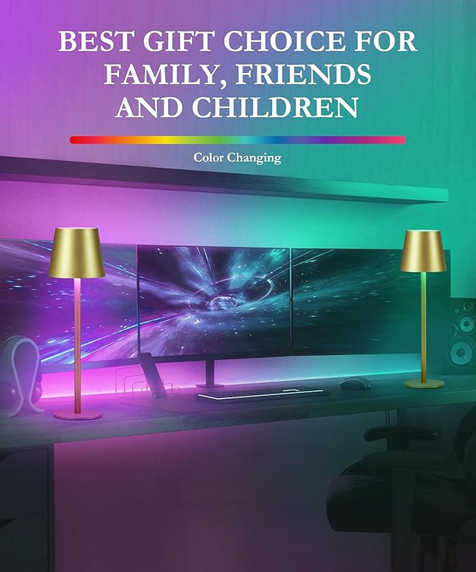 2-Pack RGB Cordless Table Lamp, 5200mAh RGB 8 Modes & Touch Control Rechargeable Battery Desk Lamp, IP54 Waterproof outdoor table lamp for Bedroom/Outdoor/Restaurant/Camping/Bars(Champagne) - LeafyLoom