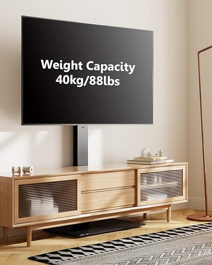 FITUEYES Swivel Floor TV Stand with Mount for TVs 37 43 50 55 60 65 70 75 Inch LCD LED Flat/Curved Screens Universal Swivel Televisions TV Mount Stand for Bedroom Living Room Black Tempered Glass Base - LeafyLoom