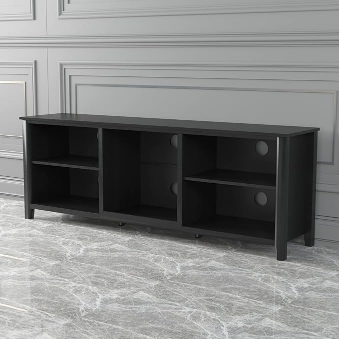 NicBex TV Stand for 60 Inch TV TV Console Table with 5 Open Storage Compartments Cabinet for TV Box,Entertainment Center with Storage for Living Room,Bedroom,70.08 Inch,Black - LeafyLoom