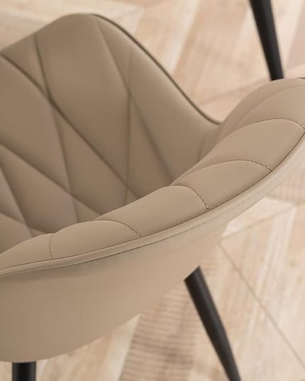 YOUNIKE Dining Chairs Set of 2, Khaki Comfy Padded Kitchen Chairs, Armless Modern Faux Leather Upholstered Dining Room Chairs, Elegant Dinning Chairs Side Chairs, Loads up to 300LBS - LeafyLoom