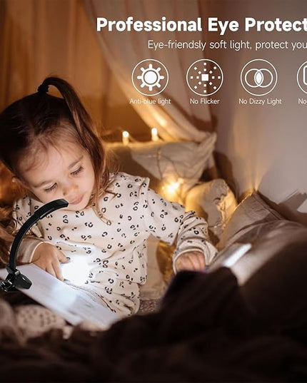 2 Pack Book Lights with Clamp, LLLPRT 10 LEDs Rechargeable USB Clip Reading Lamp with 3 Lighting Color, Stepless Dimming, Eye Friendly, 120 Hours Runtime, 360° Flexible Gooseneck, Lightweight,Portable - LeafyLoom