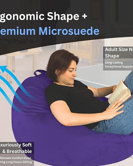 Bean Bag Chair Cover (No Filler) | Fur Resistant Microsuede | Adult Size | Stuffed Animal Storage for Kids Or Adults | Double Stitched | Durable Zipper | Soft Premium - LeafyLoom