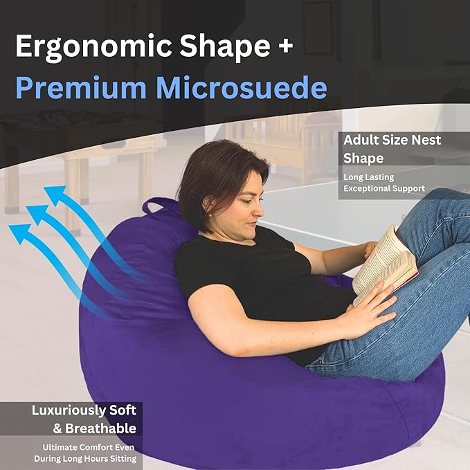 Bean Bag Chair Cover (No Filler) | Fur Resistant Microsuede | Adult Size | Stuffed Animal Storage for Kids Or Adults | Double Stitched | Durable Zipper | Soft Premium - LeafyLoom