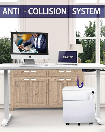 AIMEZO Standing Desk Frame, Dual Motor Electric Height Adjustable Sit Stand Desk Frame with 4 Memory Preset Button, USB Charging Port for Home Office (2 Tier Legs, White) - LeafyLoom