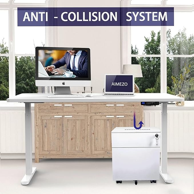 AIMEZO Standing Desk Frame, Dual Motor Electric Height Adjustable Sit Stand Desk Frame with 4 Memory Preset Button, USB Charging Port for Home Office (2 Tier Legs, White) - LeafyLoom