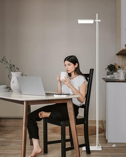 Modern Floor Lamp, 360 Degree Rotation Sky LED floor lamp Office Lighting, Bright LED Standing Pole Light, Tall lamps for Living Room,Bedroom,Reading,Study Room (White) - LeafyLoom
