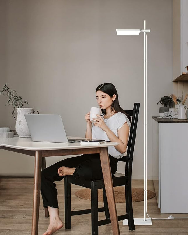 Modern Floor Lamp, 360 Degree Rotation Sky LED floor lamp Office Lighting, Bright LED Standing Pole Light, Tall lamps for Living Room,Bedroom,Reading,Study Room (White) - LeafyLoom