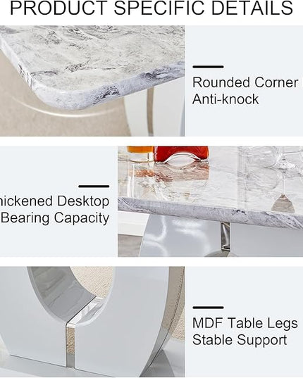 NicBex 63Inch Rectangular Dining Table,Modern Kitchen Table with Marble Patterned Tabletop for 6 to 8,Writing Table Desk,Large Dining Room Table for Kitchen,Meeting Room and Living Room,Grey - LeafyLoom